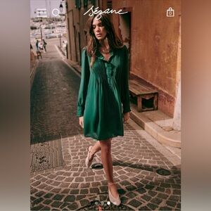 Sezane NWT Rita Green Pleated Dress Size 12